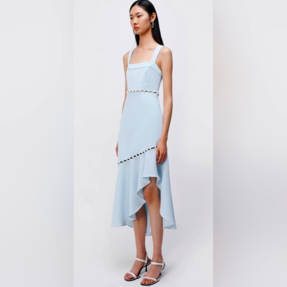 Jonathan Simkhai Size 6 Houston Sky Blue Squareneck Asymmetrical Midi Dress NWT - Picture 9 of 16